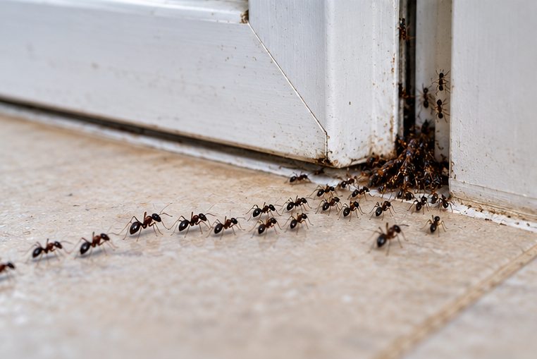 Ants entering under a door frame