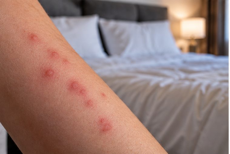Line of red bite marks on an arm