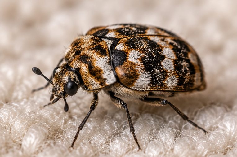 Small patterned beetle on carpet