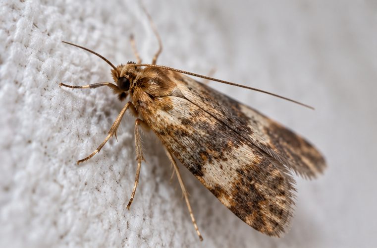 Small moth resting on carpet