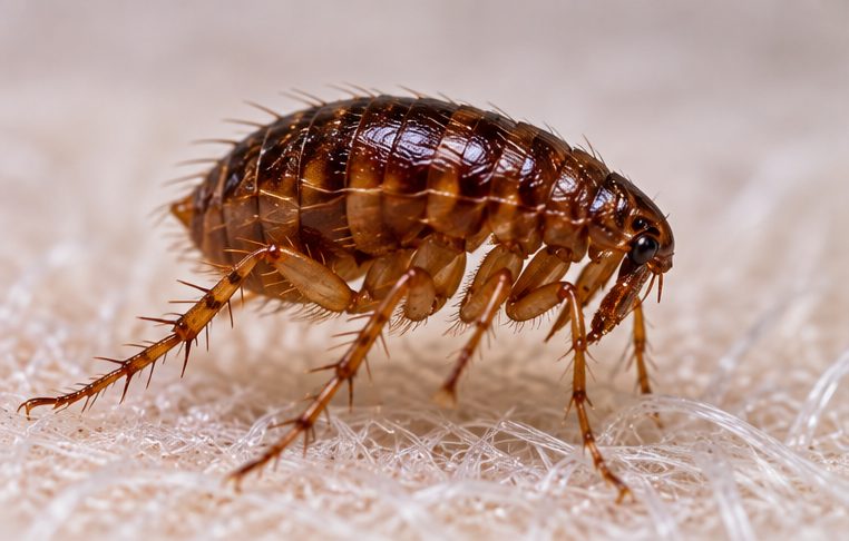 Flea on carpet fibres