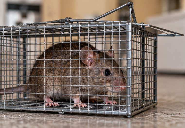 Mouse inside a wire live-catch trap
