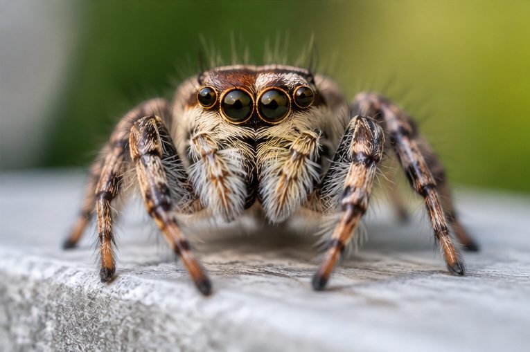 Small jumping spider on a window sill