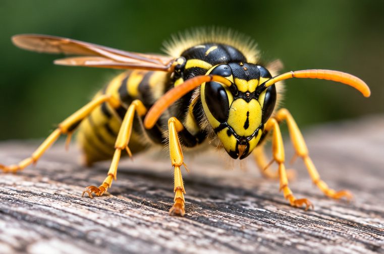Wasp on a weathered wooden surface